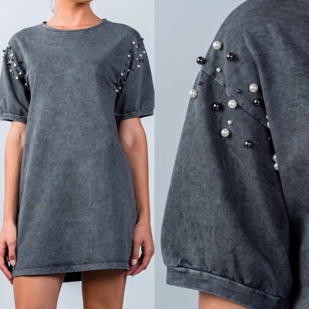 Charcoal Pearl-Beaded Loose Tunic Top/Dress - Picture 3 of 6